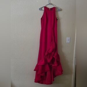 Betsy & Adam Fuchsia High-Low Ruffle Gown Size 10